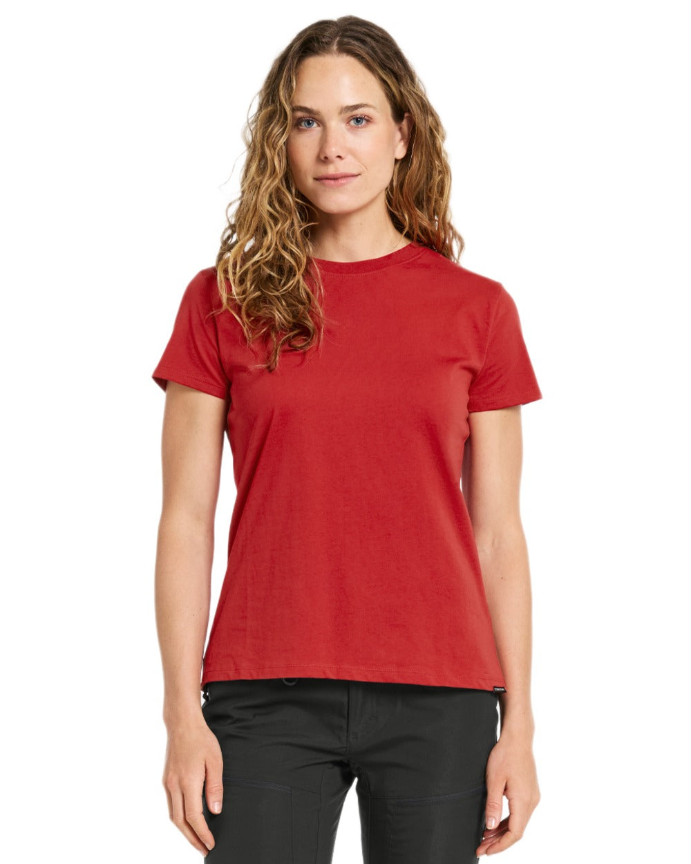 Pomme Red coloured Didriksons Womens Ingaro T-Shirt on white background 