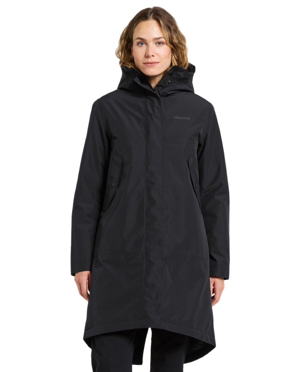 Black Coloured Didriksons Womens Iris Parka on white background 