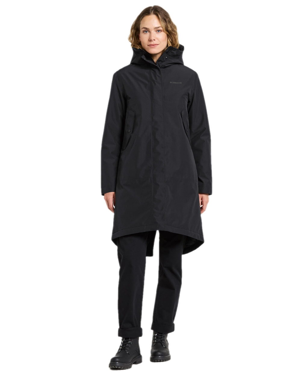 Black Coloured Didriksons Womens Iris Parka on white background 