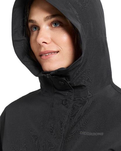 Black Coloured Didriksons Womens Iris Parka on white background 