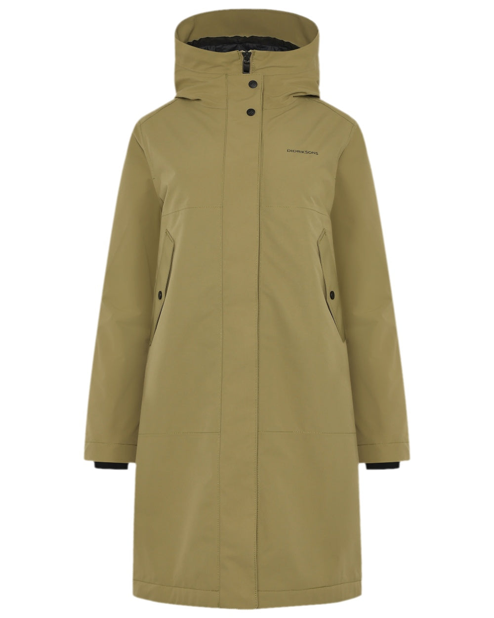 Olive Green Coloured Didriksons Womens Iris Parka on white background 