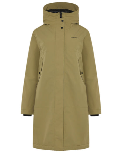 Olive Green Coloured Didriksons Womens Iris Parka on white background 