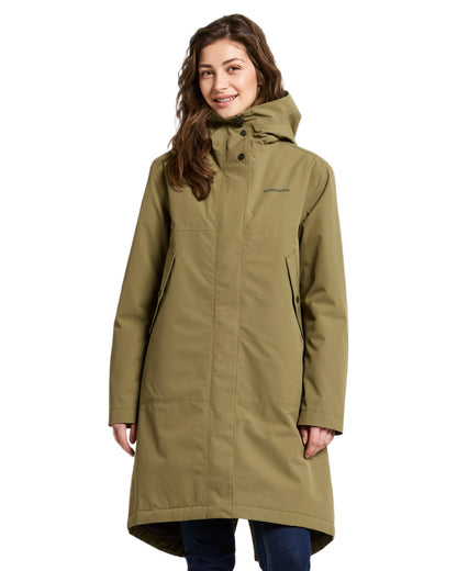 Olive Green Coloured Didriksons Womens Iris Parka on white background 