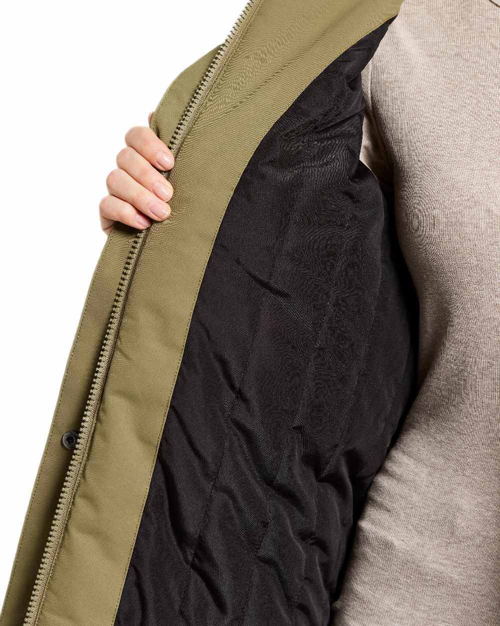 Olive Green Coloured Didriksons Womens Iris Parka on white background 