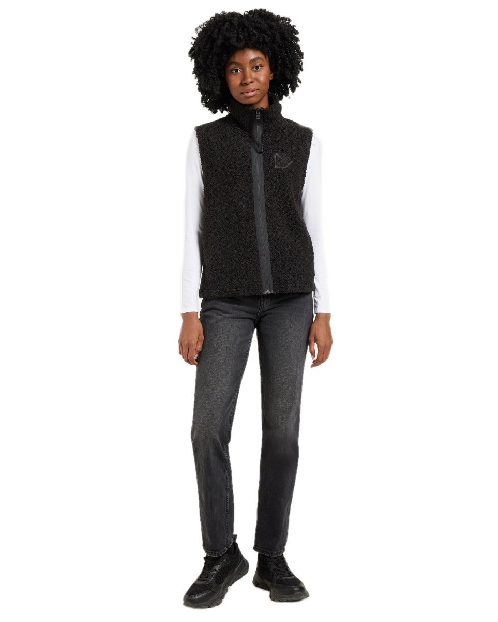 Black coloured Didriksons Womens Kiana Vest on white background 