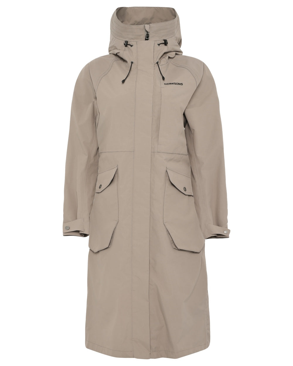 Ash Brown coloured Didriksons Womens Louise Long Parka on white background 