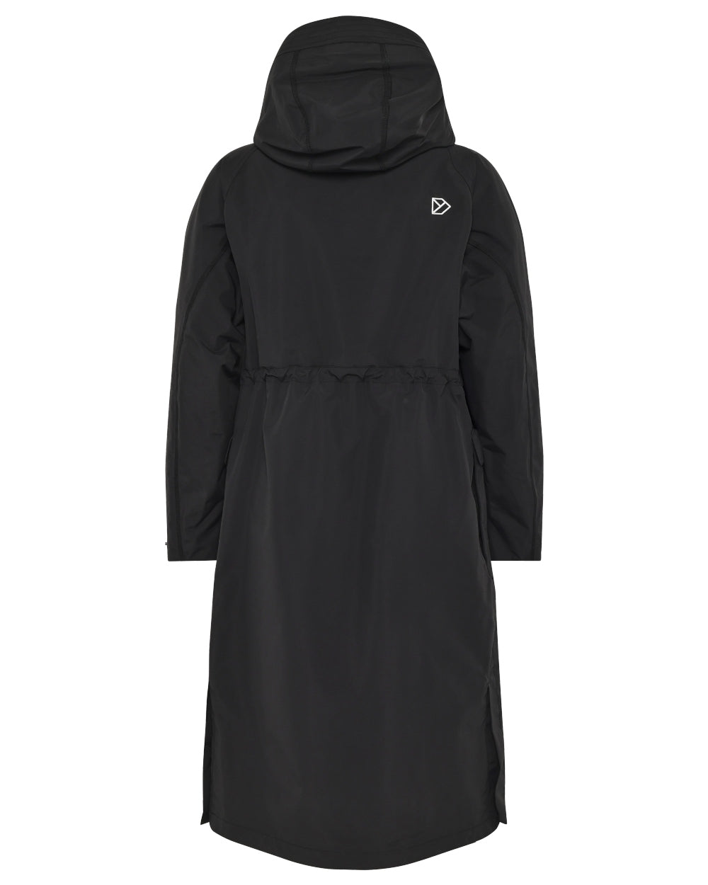 Black coloured Didriksons Womens Louise Long Parka on white background 