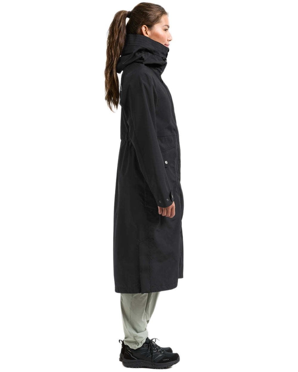 Black coloured Didriksons Womens Louise Long Parka on white background 