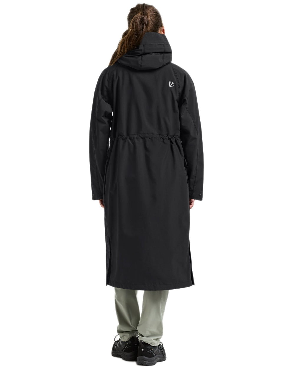 Black coloured Didriksons Womens Louise Long Parka on white background 
