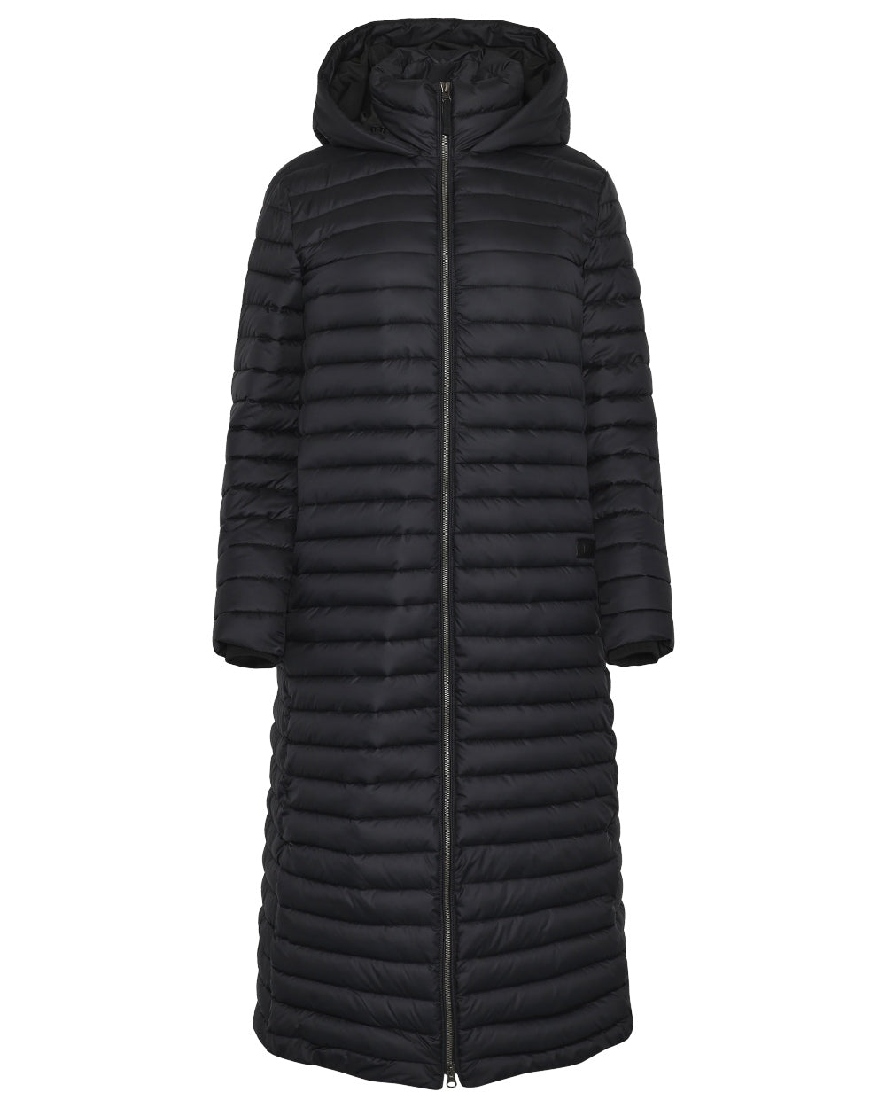 Black coloured Didriksons Womens Lykke Long Parka on white background 