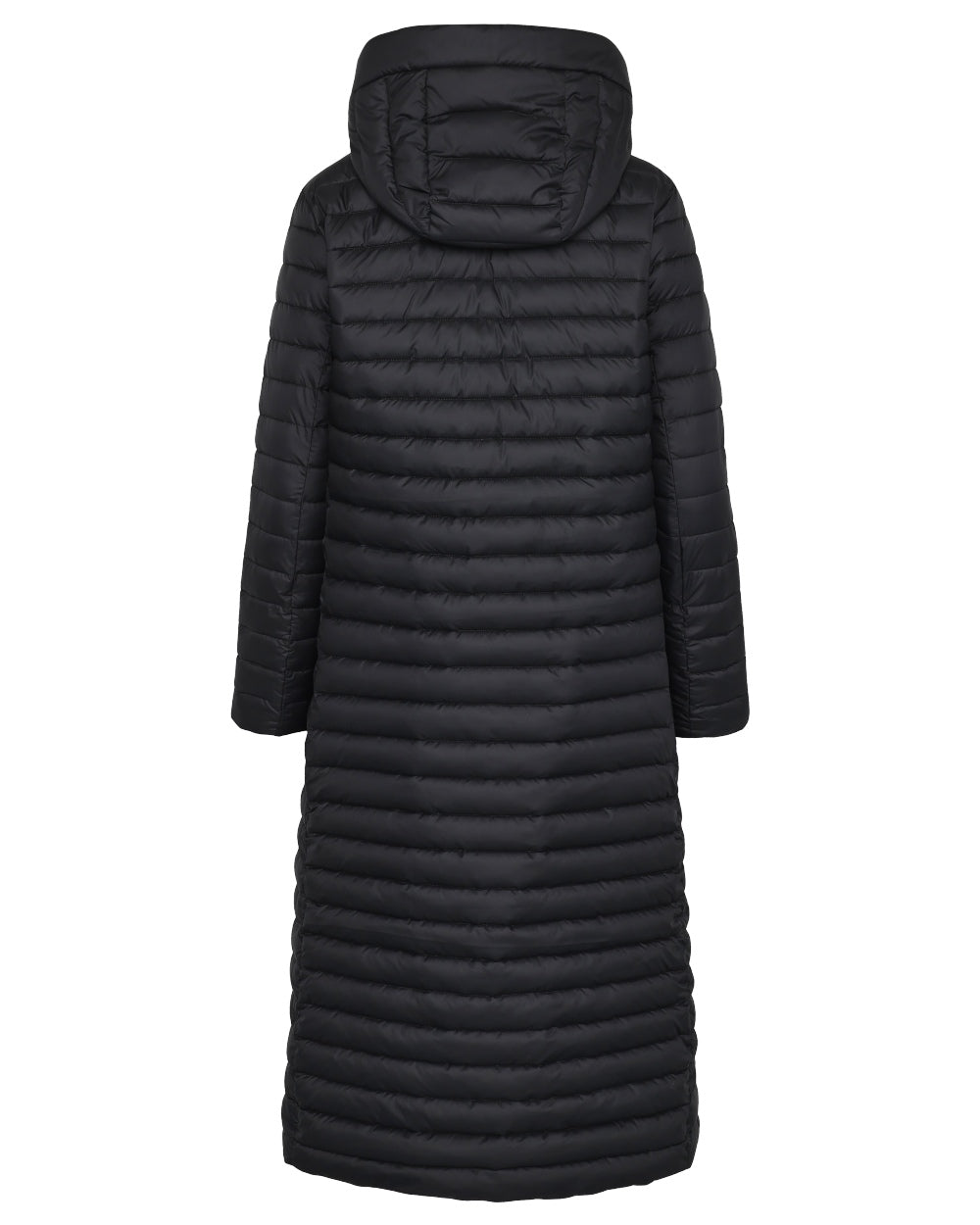 Black coloured Didriksons Womens Lykke Long Parka on white background 