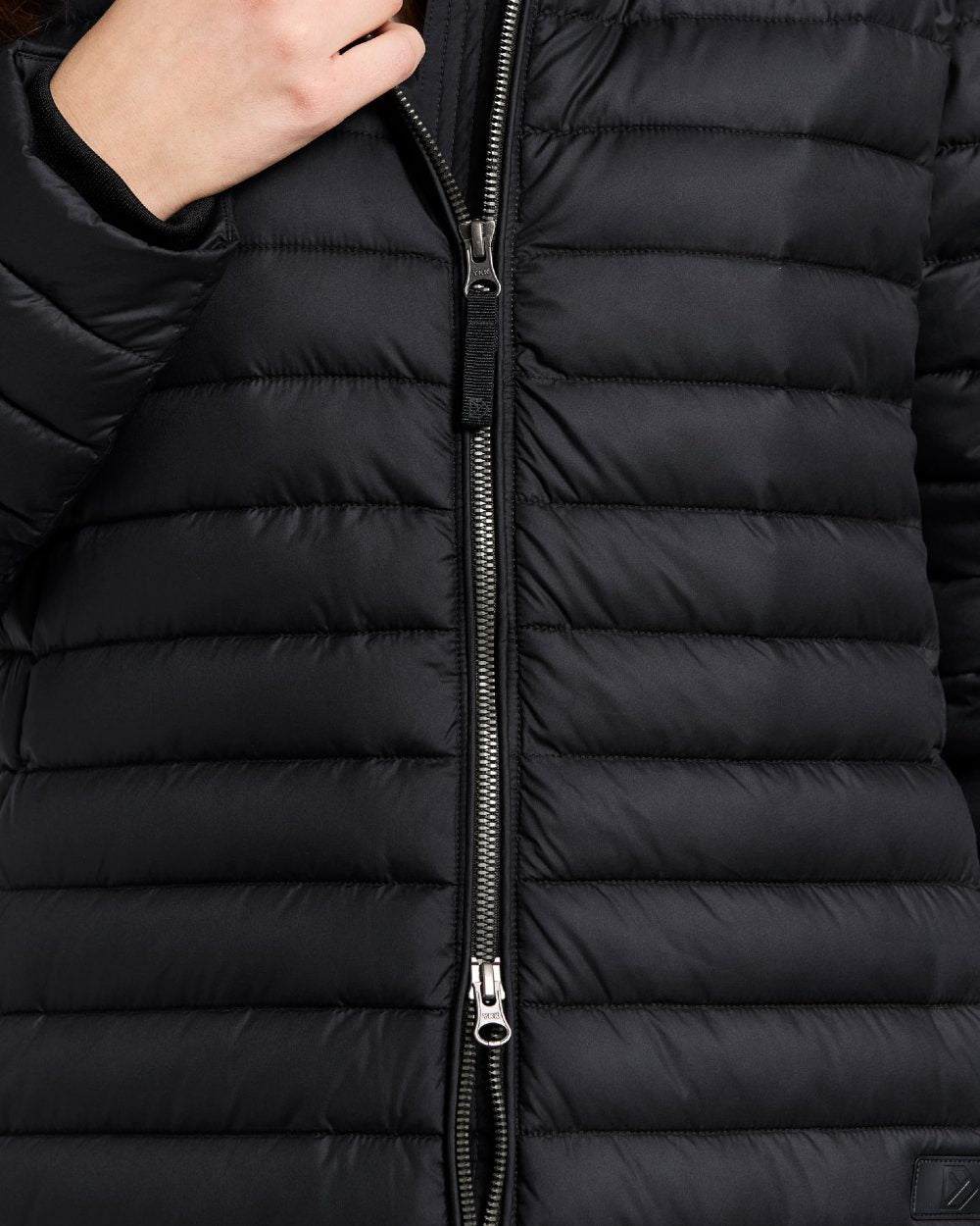 Black coloured Didriksons Womens Lykke Long Parka on white background 