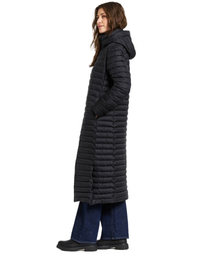 Black coloured Didriksons Womens Lykke Long Parka on white background 