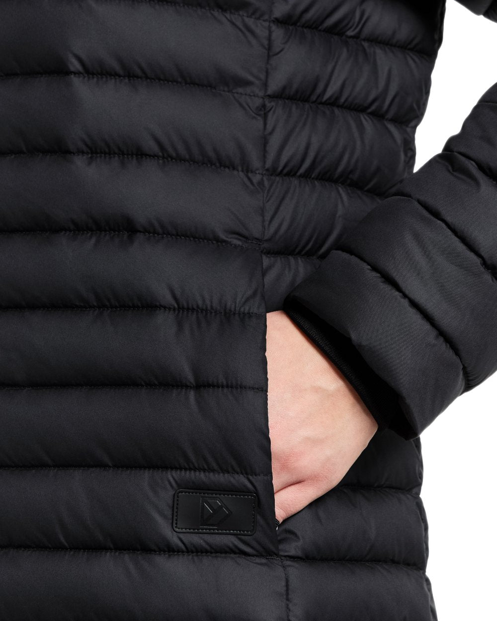 Black coloured Didriksons Womens Lykke Long Parka on white background 