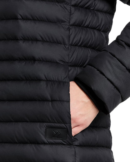 Black coloured Didriksons Womens Lykke Long Parka on white background 