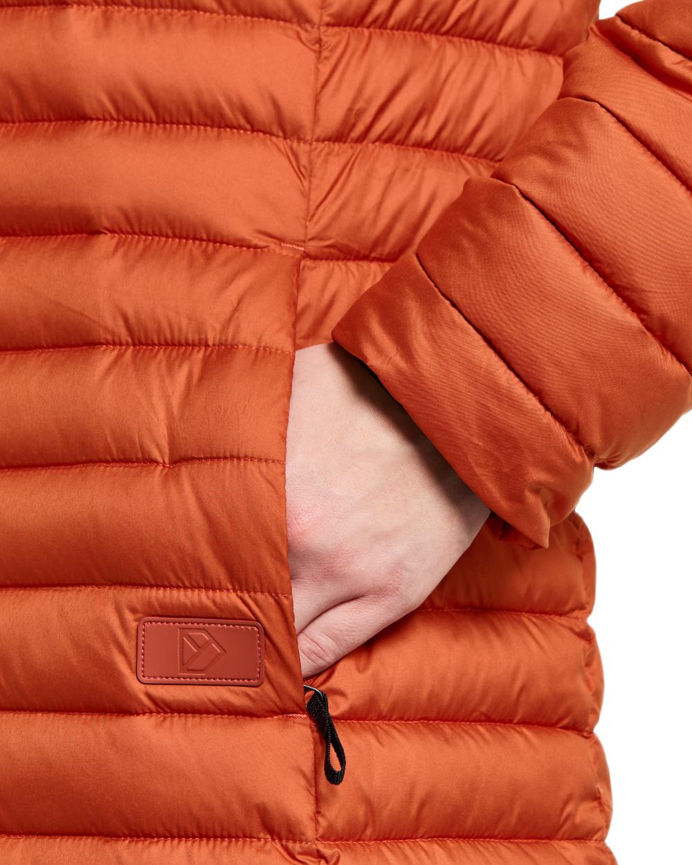 Rust coloured Didriksons Womens Lykke Long Parka on white background 