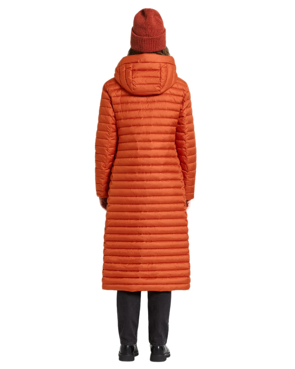 Rust coloured Didriksons Womens Lykke Long Parka on white background 