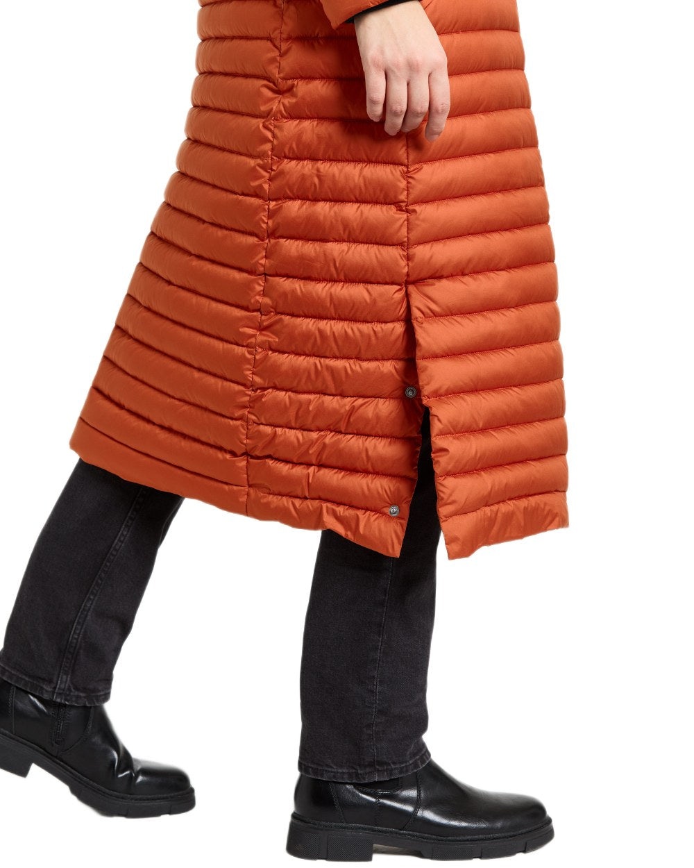 Rust coloured Didriksons Womens Lykke Long Parka on white background 
