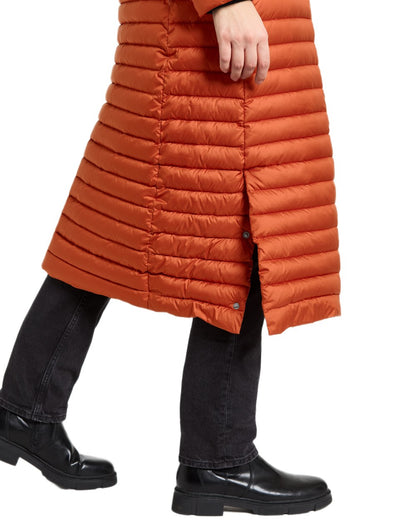 Rust coloured Didriksons Womens Lykke Long Parka on white background 