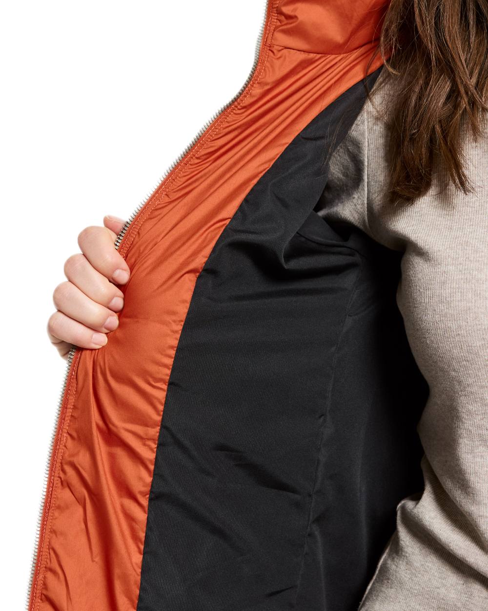 Rust coloured Didriksons Womens Lykke Long Parka on white background 