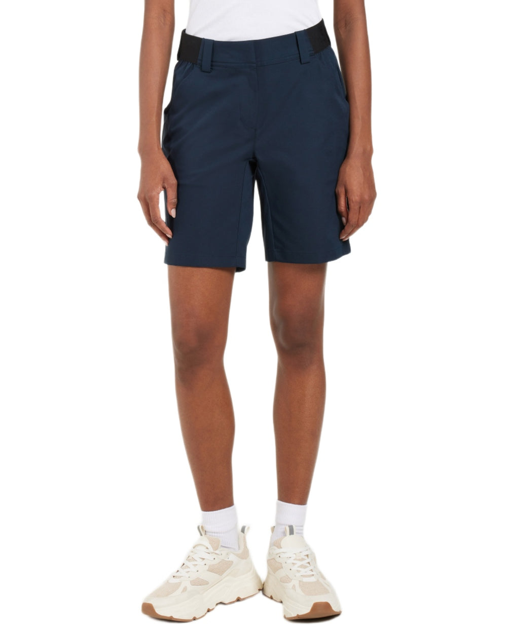 Dark Night Blue coloured Didriksons Womens Maja Shorts on white background 