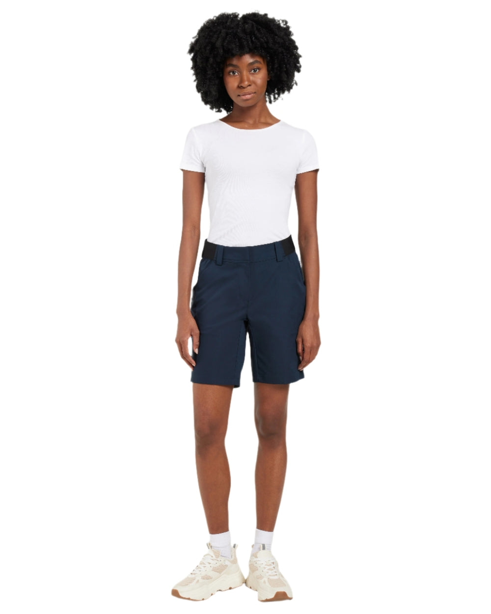 Dark Night Blue coloured Didriksons Womens Maja Shorts on white background 