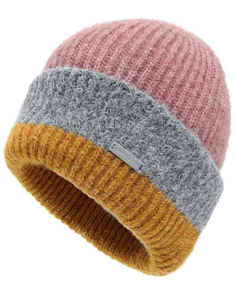 Ash Rose Multicolour coloured Didriksons Womens Malin Striped Beanie on white background 