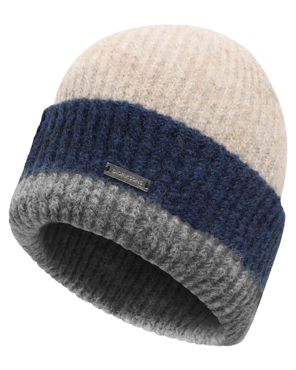 Beige Mel Multicolour coloured Didriksons Womens Malin Striped Beanie on white background 