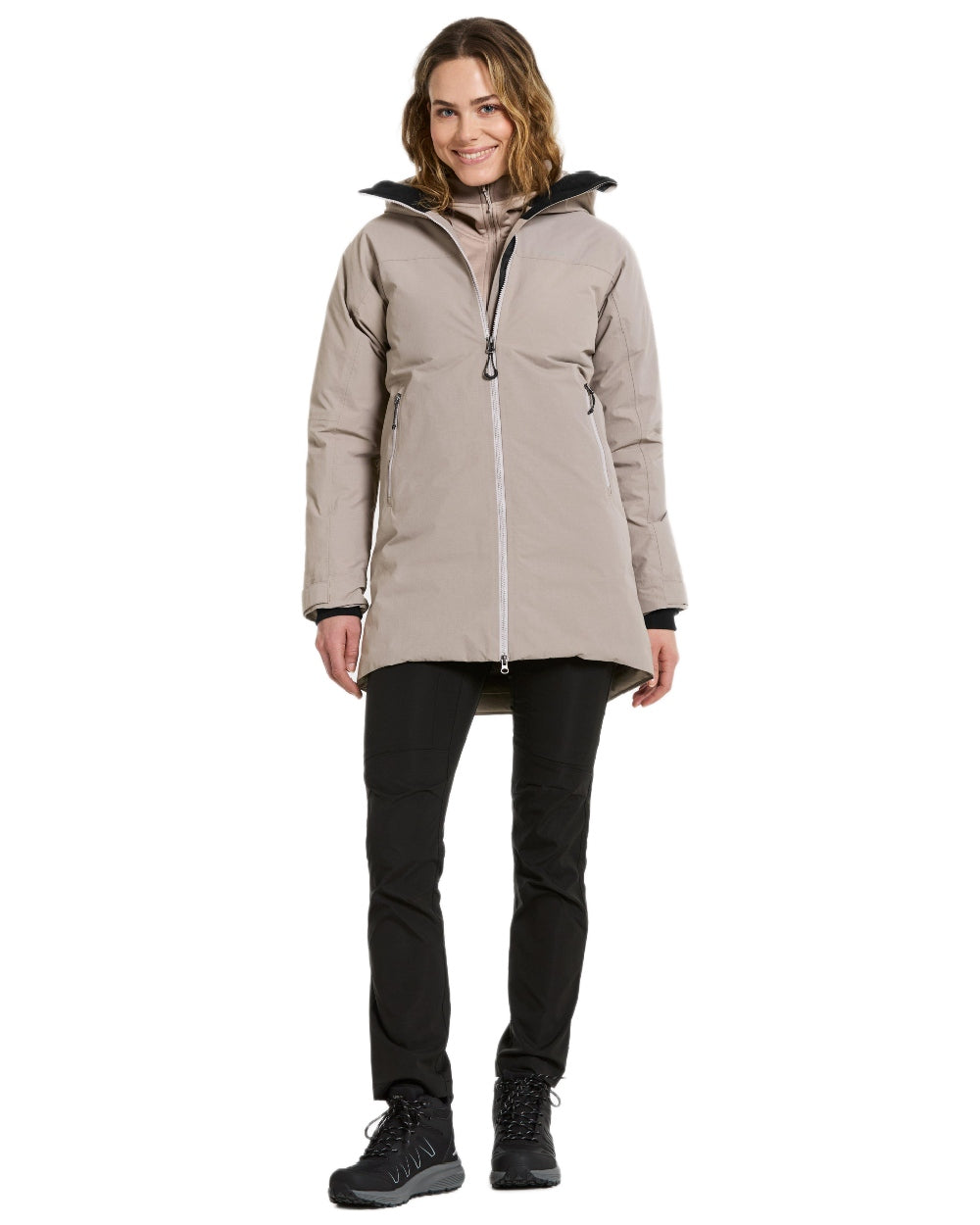 Ash Brown Coloured Didriksons Womens Marget Parka on white background 