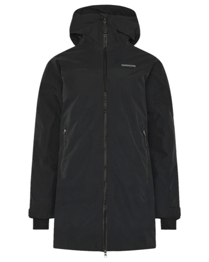 Black Coloured Didriksons Womens Marget Parka on white background 