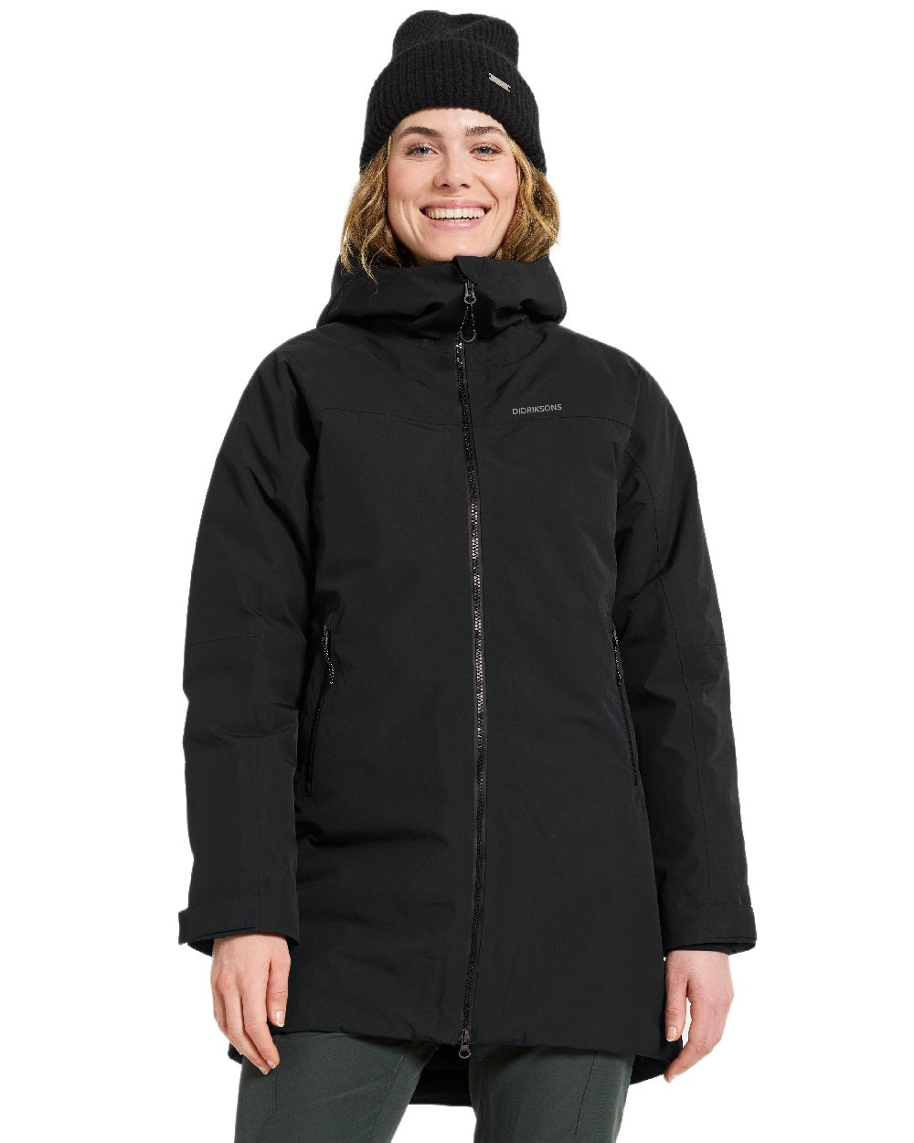 Black Coloured Didriksons Womens Marget Parka on white background 