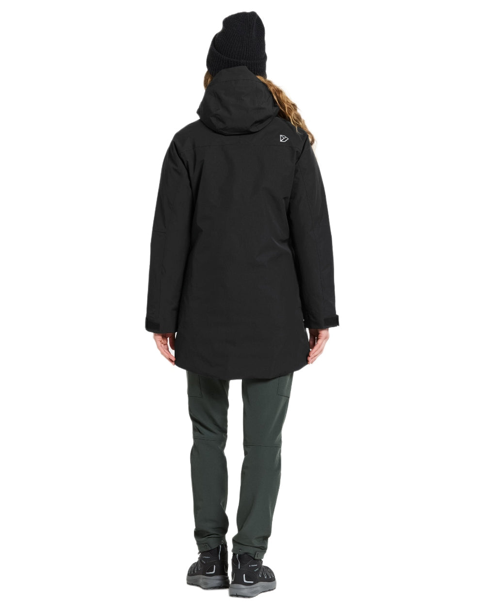 Black Coloured Didriksons Womens Marget Parka on white background 