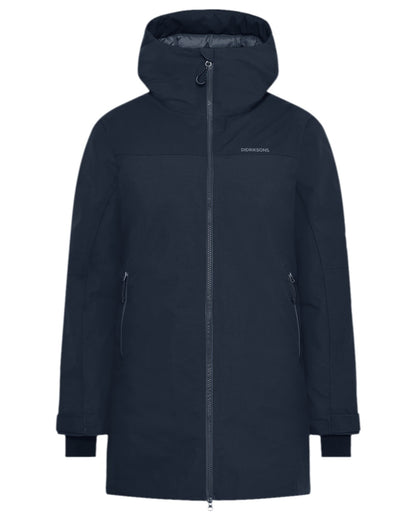 Dark Night Blue Coloured Didriksons Womens Marget Parka on white background 