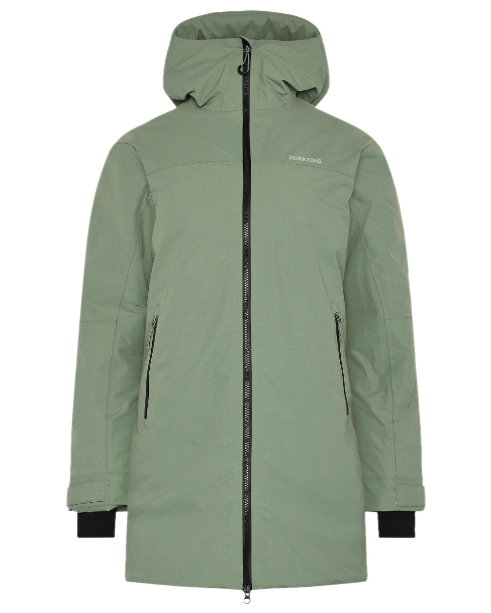 Light Moss Coloured Didriksons Womens Marget Parka on white background 