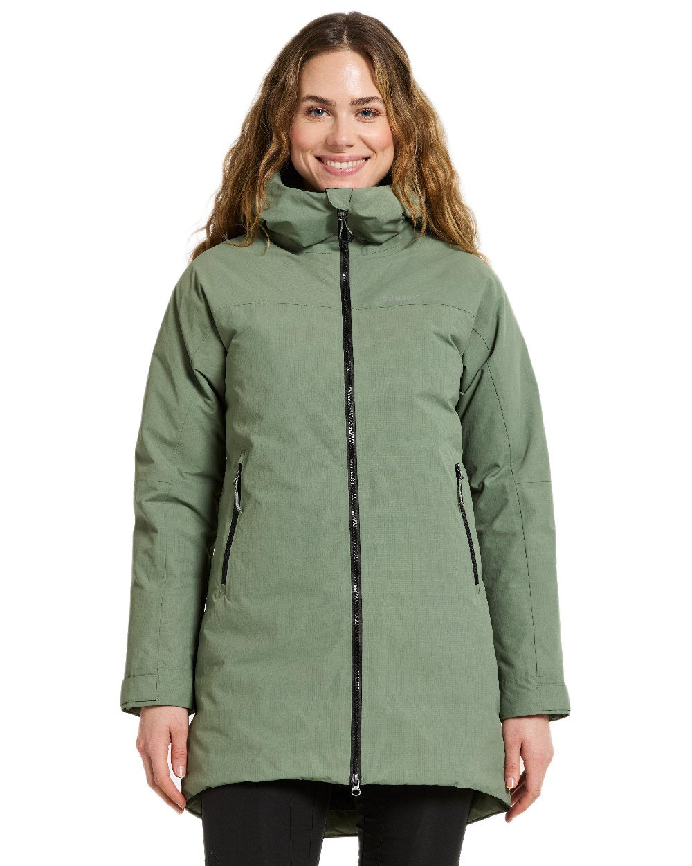 Light Moss Coloured Didriksons Womens Marget Parka on white background 