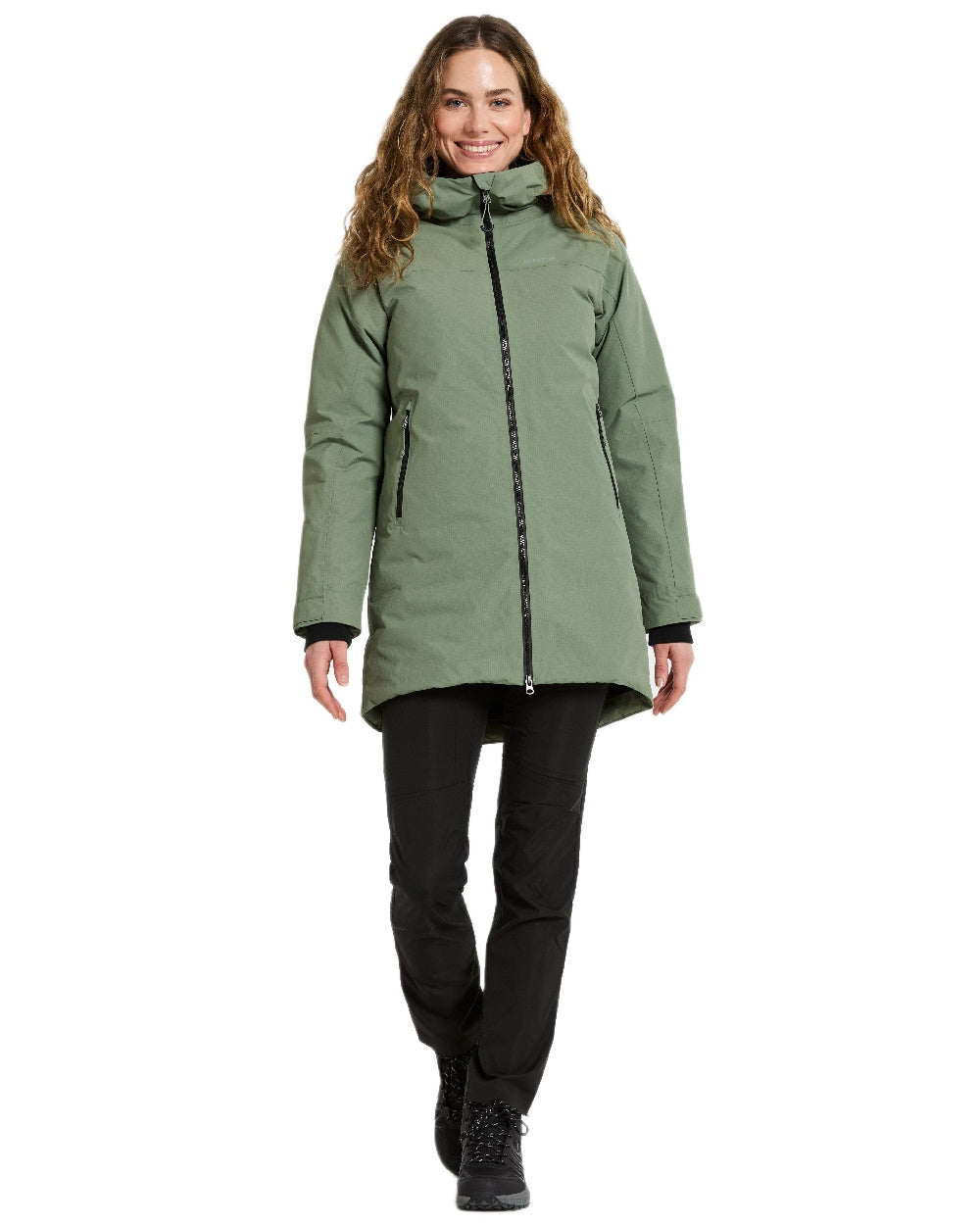 Light Moss Coloured Didriksons Womens Marget Parka on white background 