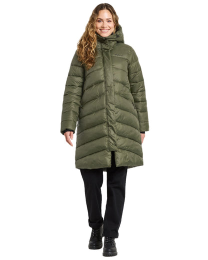 Deep Green Coloured Didriksons Womens Marion Parka on white background 