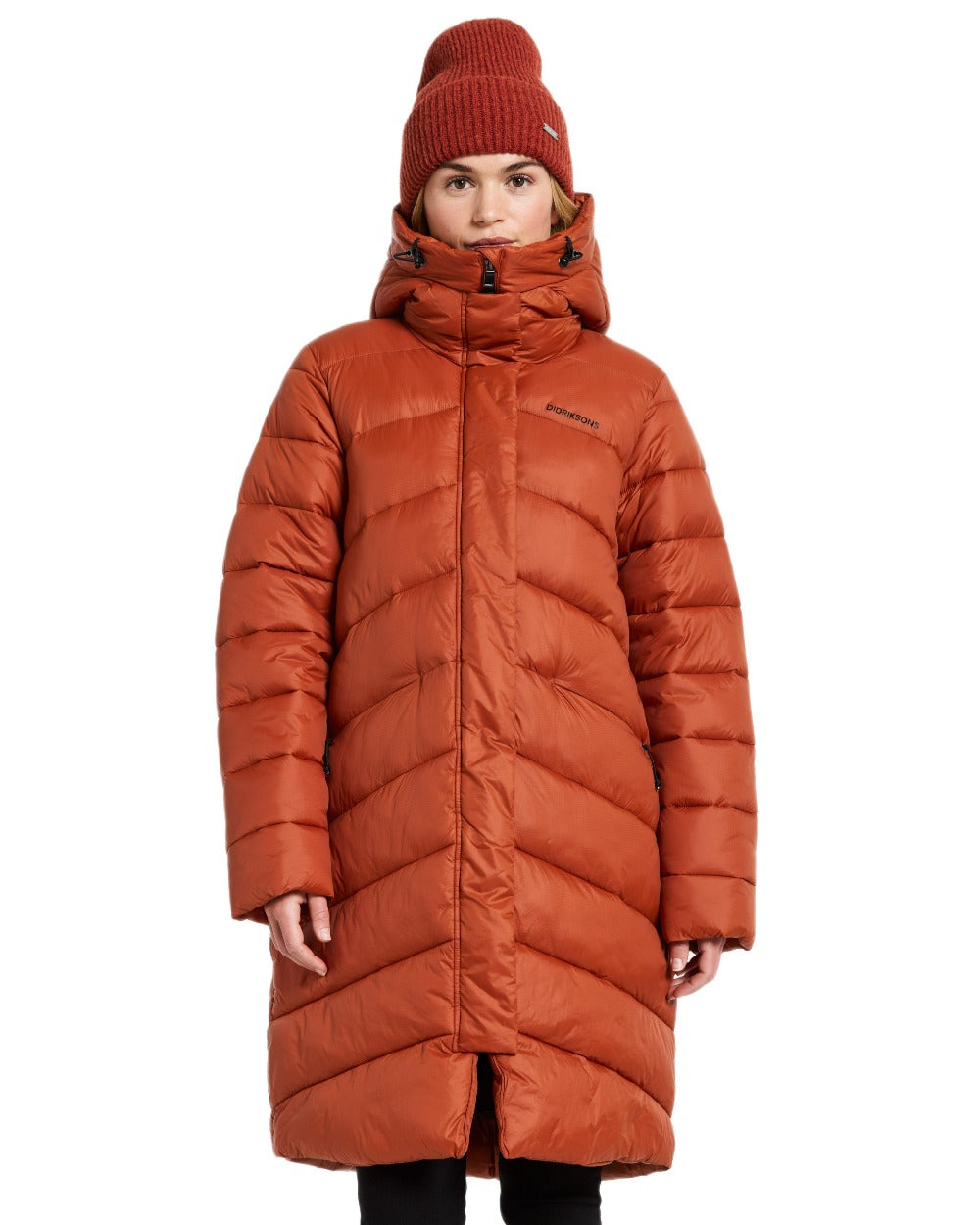 Rust Coloured Didriksons Womens Marion Parka on white background 