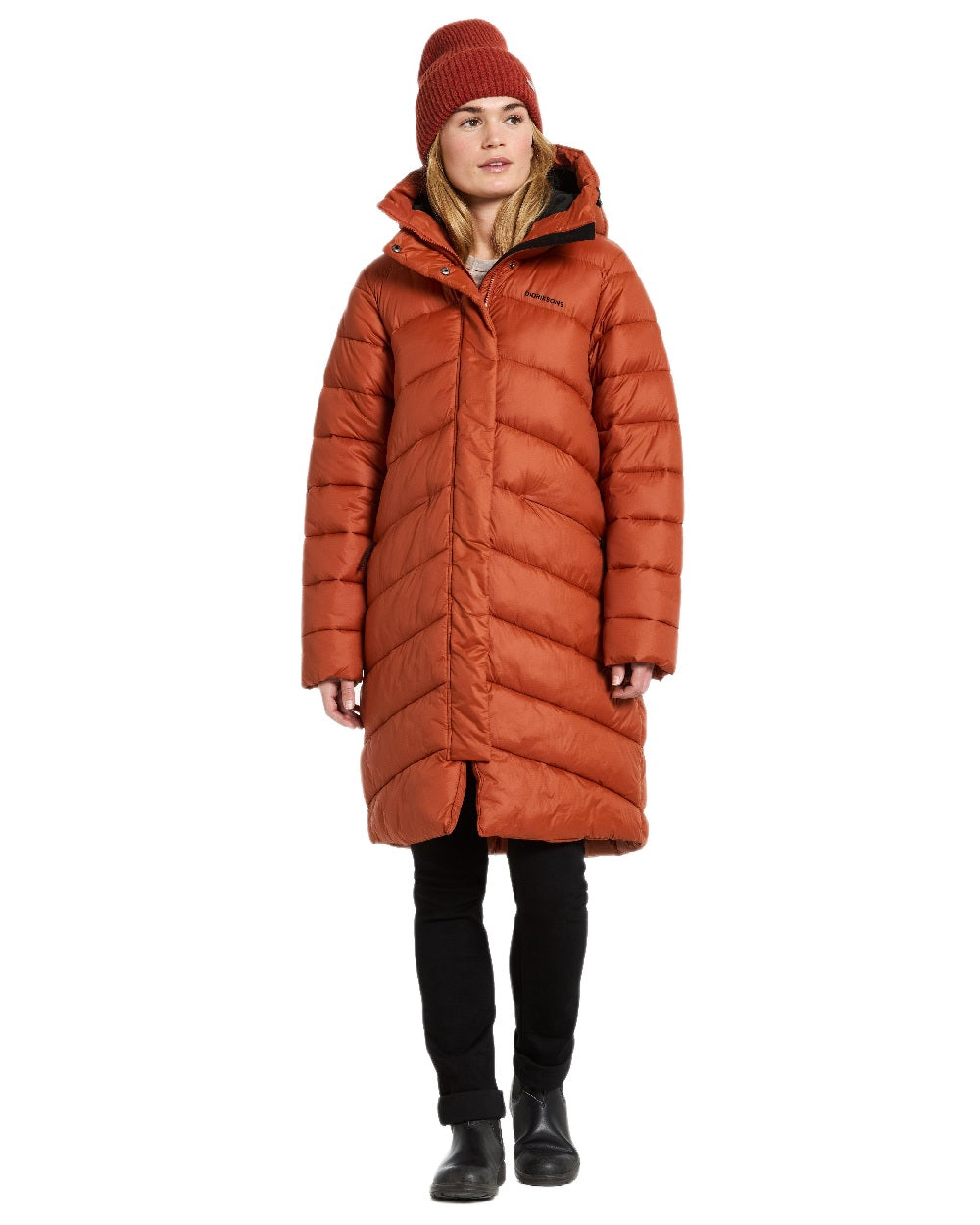 Rust Coloured Didriksons Womens Marion Parka on white background 