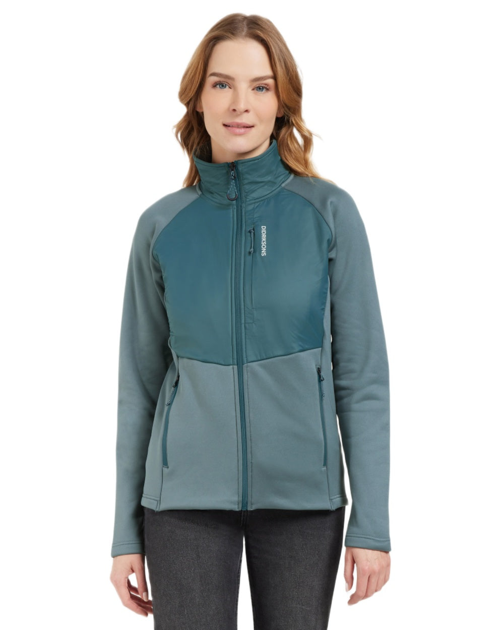 Factory Blue coloured Didriksons Womens Mija Full Zip Jacket on white background 