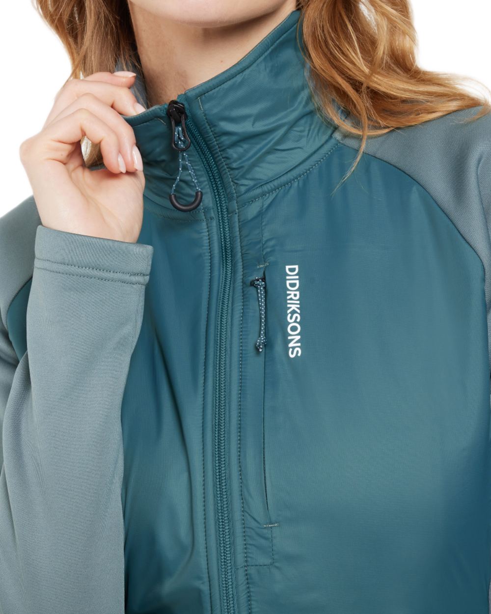 Factory Blue coloured Didriksons Womens Mija Full Zip Jacket on white background 
