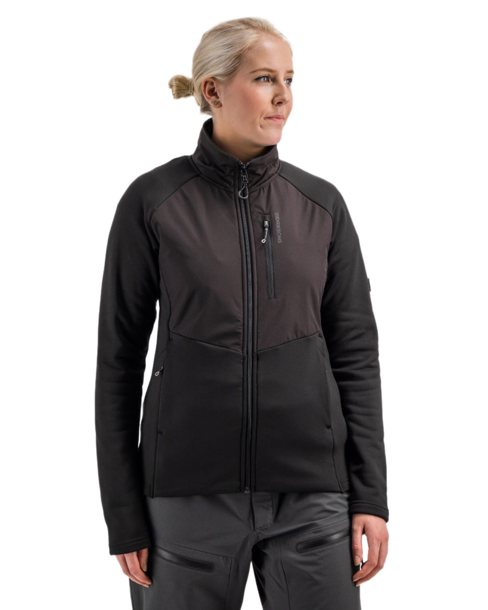 Black coloured Didriksons Womens Mistral Full Zip Sweater on white background 