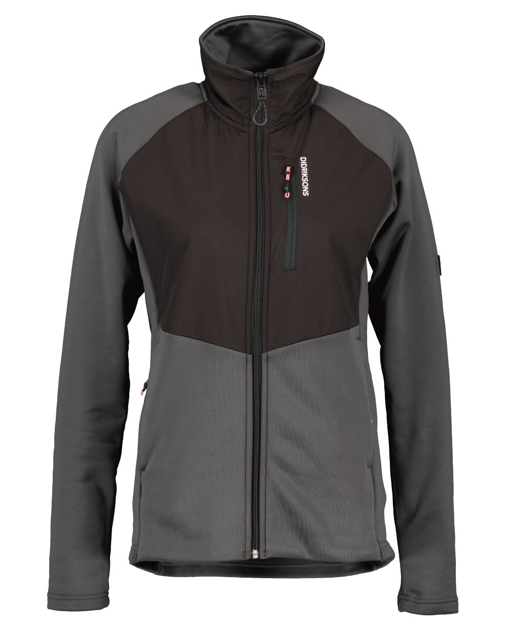 Coal Black coloured Didriksons Womens Mistral Full Zip Sweater on white background 