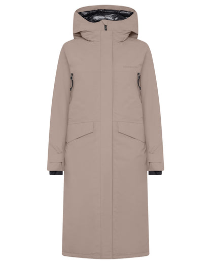 Ash Brown coloured Didriksons Womens Neja Long Parka on white background 