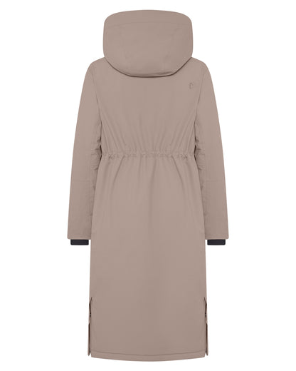 Ash Brown coloured Didriksons Womens Neja Long Parka on white background 