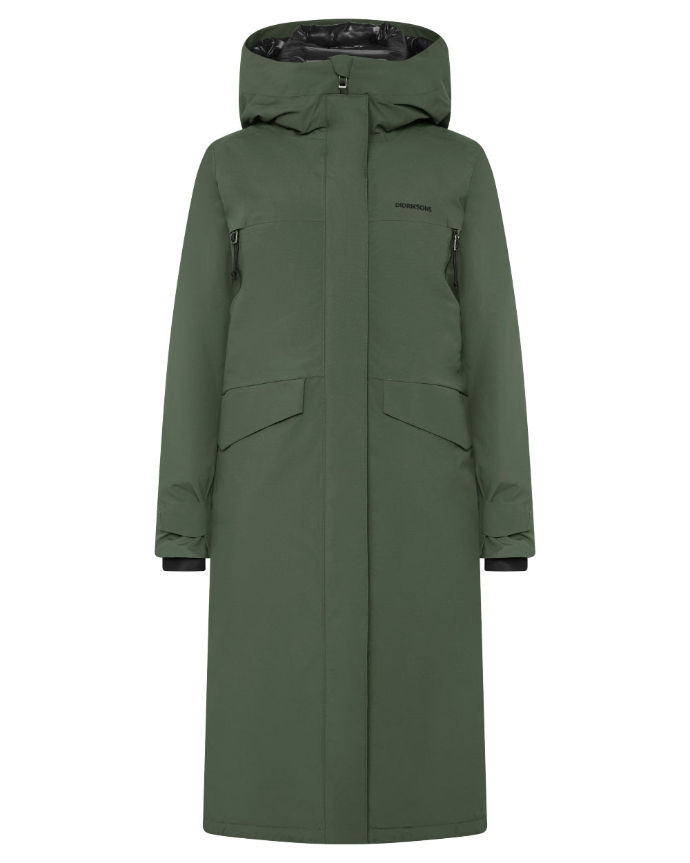 Deep Green coloured Didriksons Womens Neja Long Parka on white background 