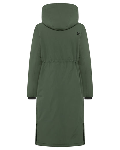 Deep Green coloured Didriksons Womens Neja Long Parka on white background 