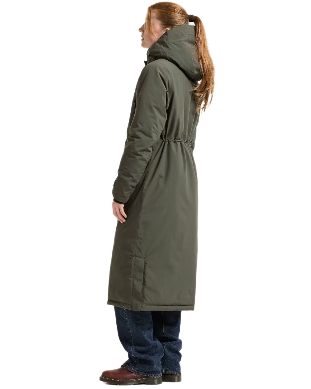 Deep Green coloured Didriksons Womens Neja Long Parka on white background 