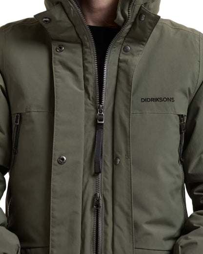 Deep Green coloured Didriksons Womens Neja Long Parka on white background 