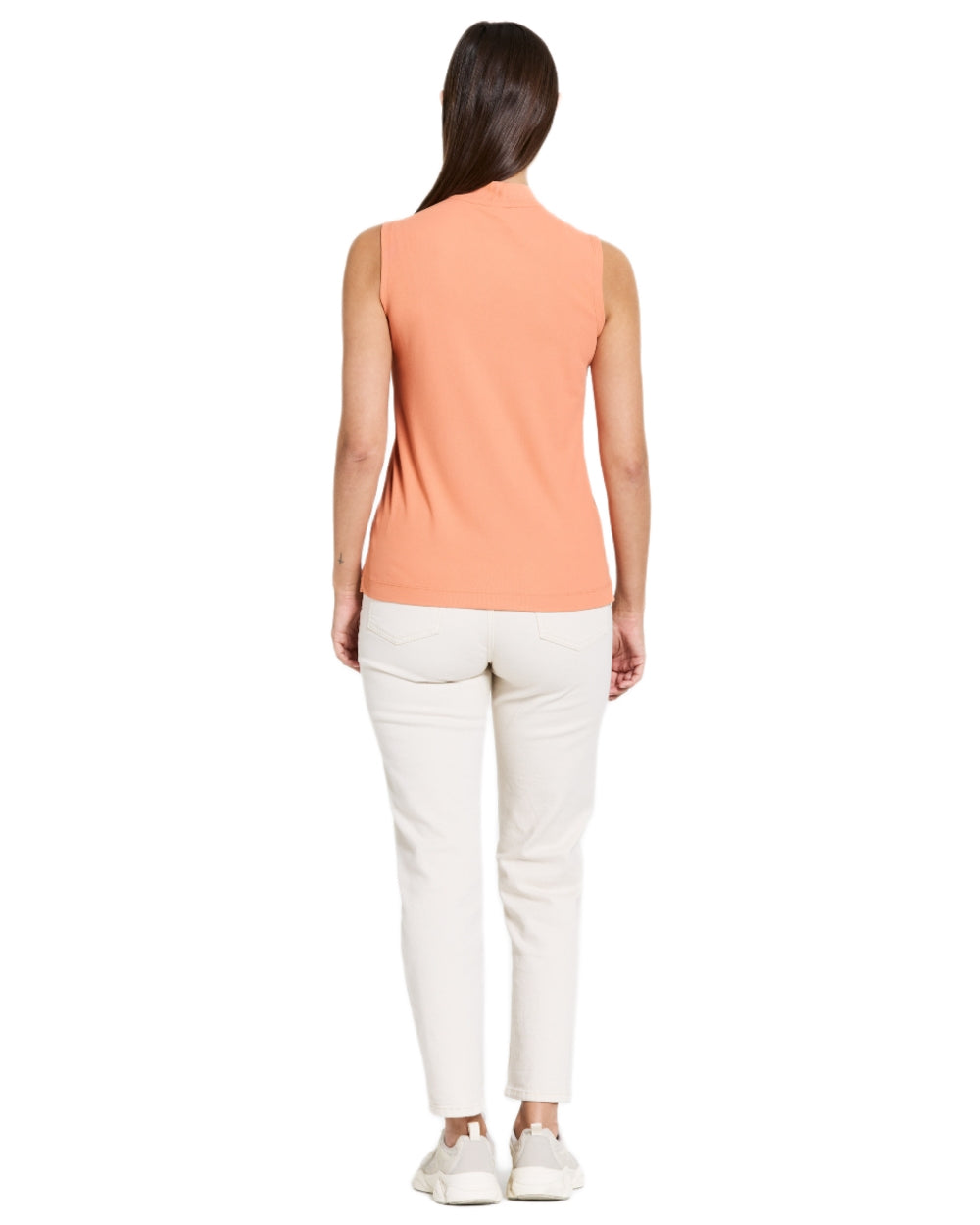 Clay Pink coloured Didriksons Womens Nikki Sleeveless Polo T-Shirt on white background 